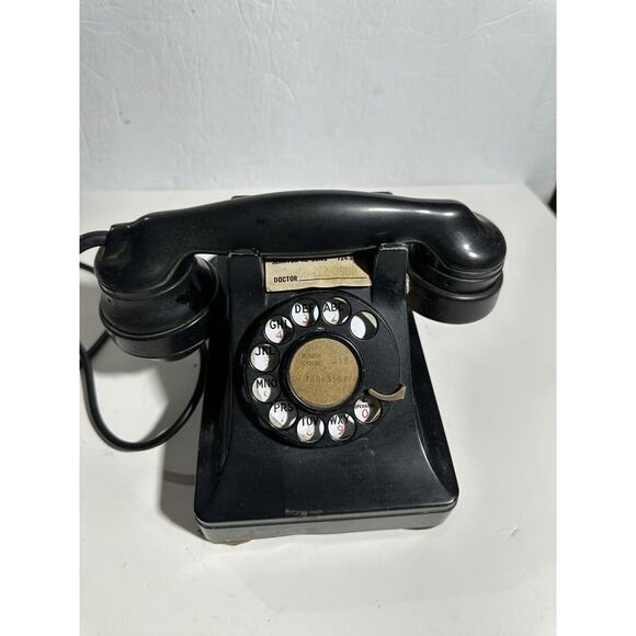 Bell System Western Electric Rotary Dial Telephone w/ E1 Headphone Black Vintage - Picture 1 of 12